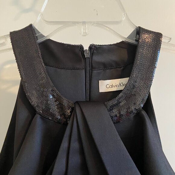 Calvin Klein Black Satin Evening Gown w/ Sequin Neckline – Size 6 (Worn Once - Picture 3 of 5